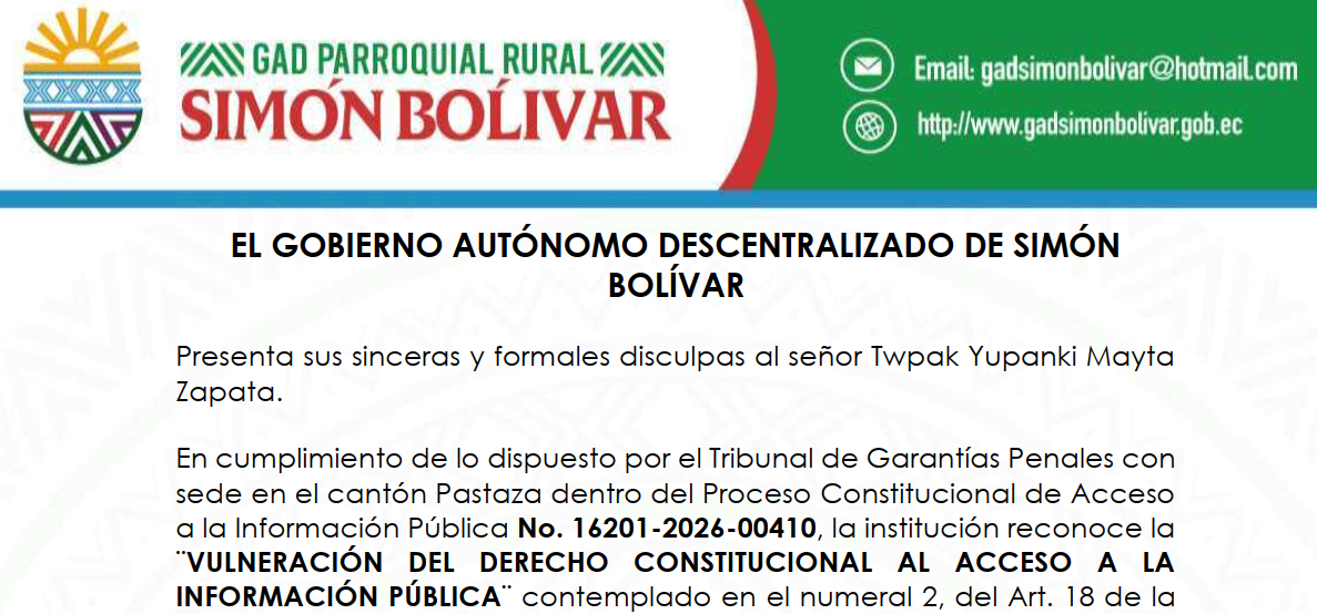 Disculpas públicas CAUSA 16201-2026-00410
