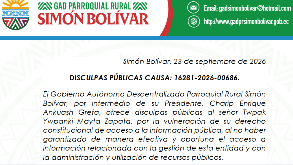 DISCULPAS PÚBLICAS CAUSA: 16281-2026-00686